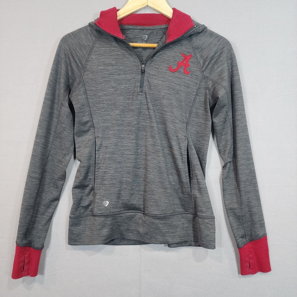 Colosseum‎ Alabama Crimson Tide Hoodie Gray Red 1/4 Zip Performance Womens S